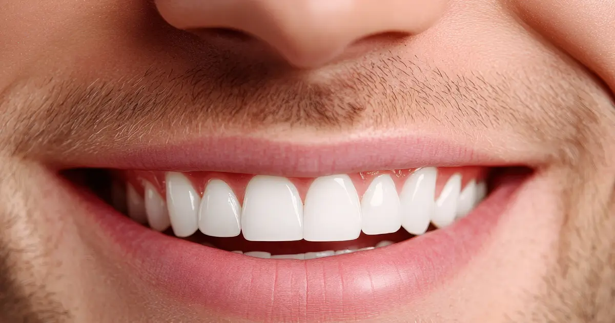 Close-up of natural-looking teeth enhanced with no-prep veneers in Oklahoma City